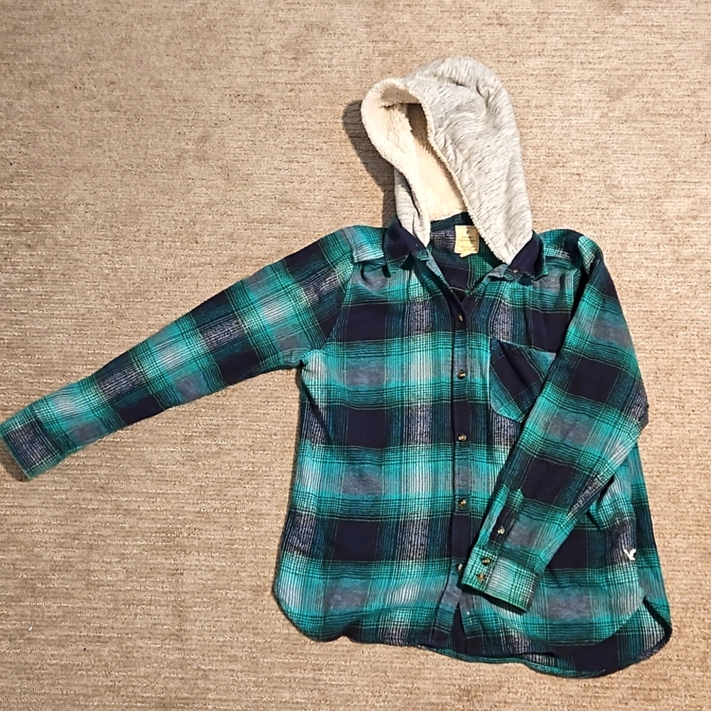 American Eagle hooded flannel
